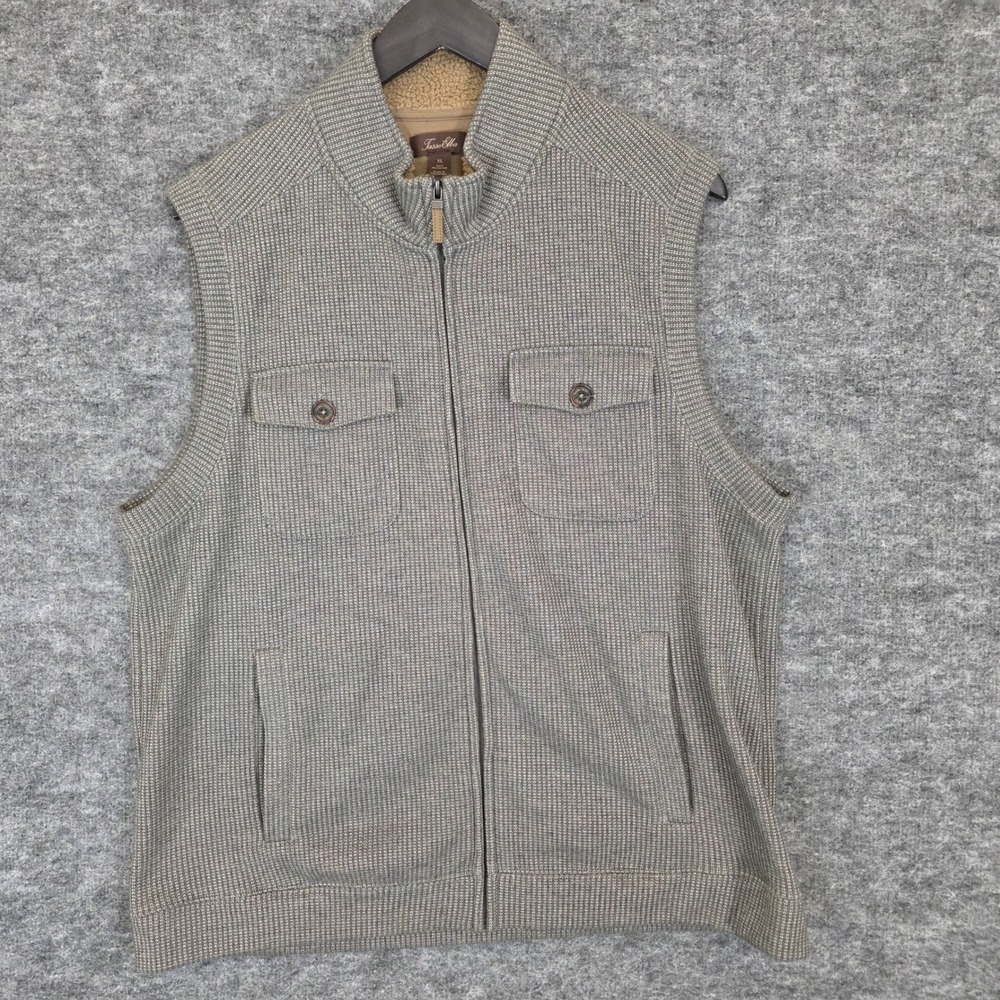 Tasso Elba Vest Mens XL Green Full Zip Fleece Sherpa Collar Golf Sweater Pockets